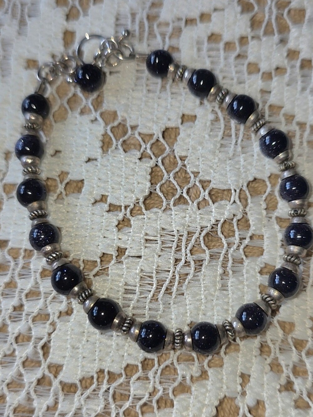 Cosmic Starry Night Blue Goldstone Artisan Bracelet. Rare Blue Goldstone
